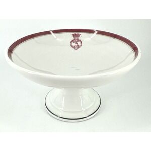 Porcelain Pedestal Bowl Coat Of Arms UC Limoges France Red Rim 6.5" D x 4" T VTG